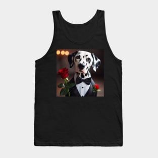 Dalmatian wearing tuxedo and bow tie with red rose Tank Top